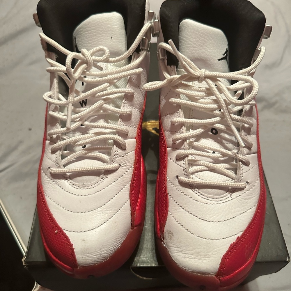 Jordan Boys White and Red High-Top Basketball Sneakers